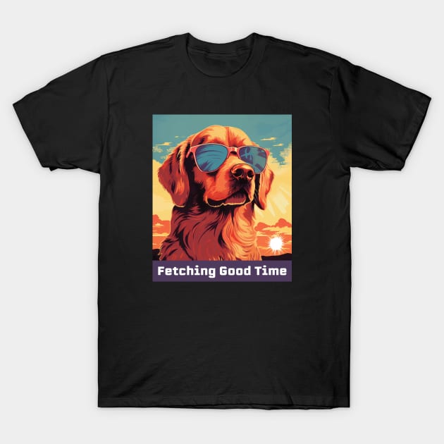 Golden Retriever Fetching Good Time Design T-Shirt by WAADESIGN